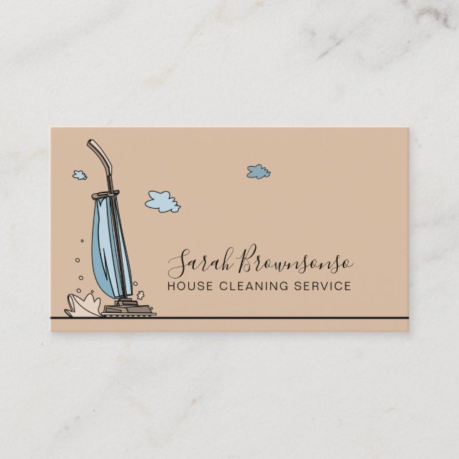 Brown Cartoon Janitorial Maid House Cleaning Business Card (Front)