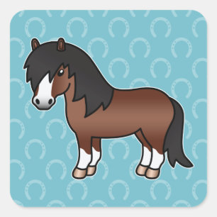 Brown Cartoon Shetland Pony Square Sticker