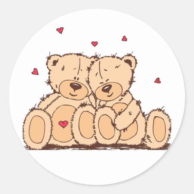 Brown Cartoon Teddy Bear Wedding Love Classic Round Sticker (Front)