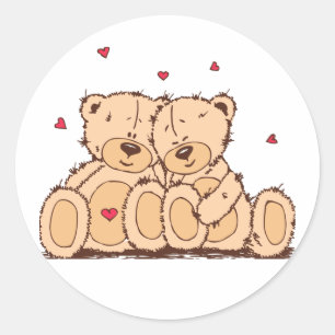 Brown Cartoon Teddy Bear Wedding Love Classic Round Sticker