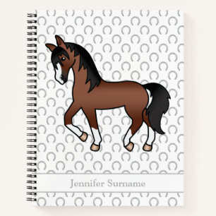 Brown Cartoon Trotting Horse & Custom Text Notebook