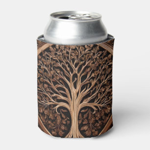 Brown Carved Australian Waratah Tree Print, Can Cooler