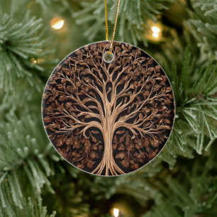 Brown Carved Australian Waratah Tree Print, Ceramic Tree Decoration