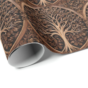 Brown Carved Australian Waratah Tree Print, Wrapping Paper