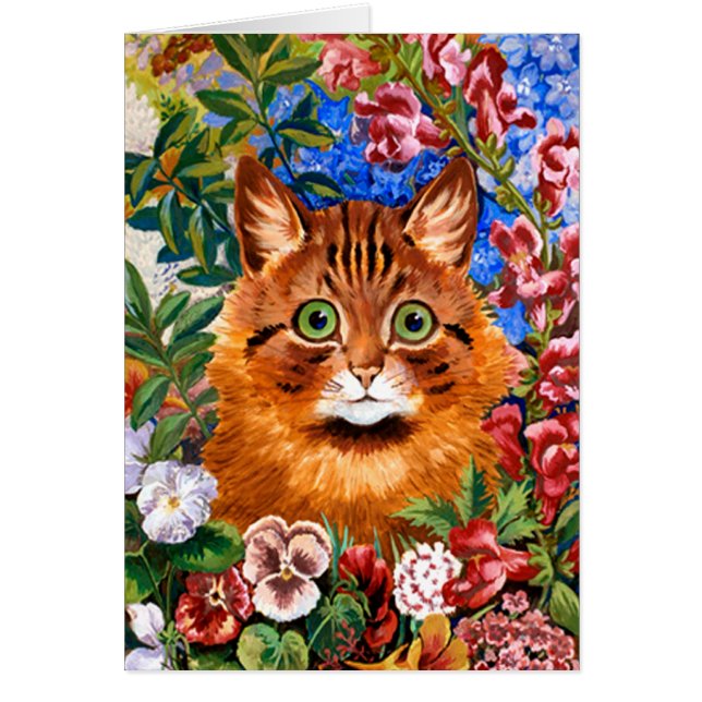 Brown Cat Amongst The Flowers Card (Front)