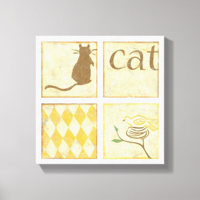 Brown Cat and  Yellow Bird by Chariklia Zarris Canvas Print (Front)