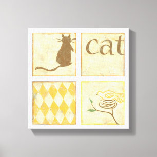 Brown Cat and  Yellow Bird by Chariklia Zarris Canvas Print