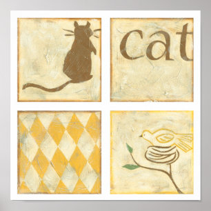 Brown Cat and  Yellow Bird by Chariklia Zarris Poster