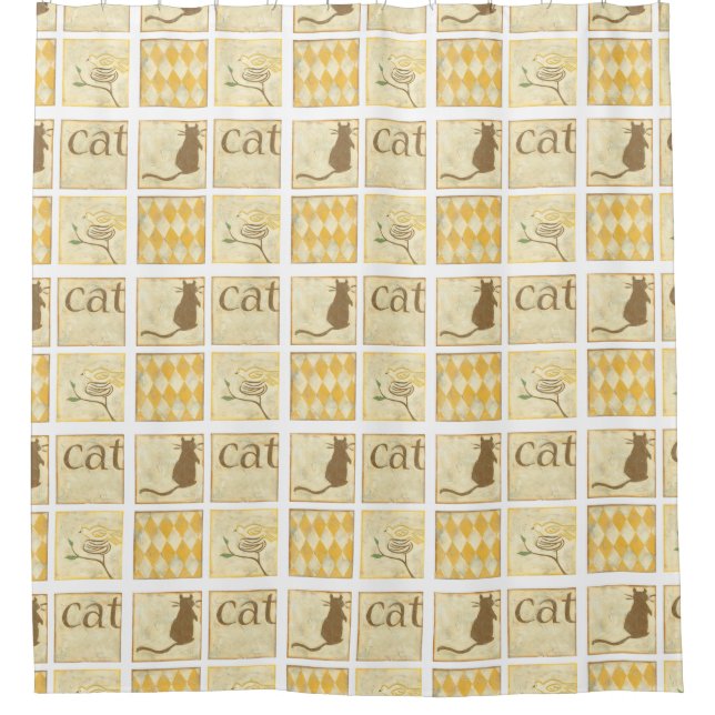 Brown Cat and  Yellow Bird by Chariklia Zarris Shower Curtain (Front)