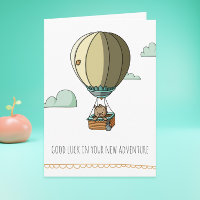 Brown Cat in Hot Balloon Good Luck Farewell Card