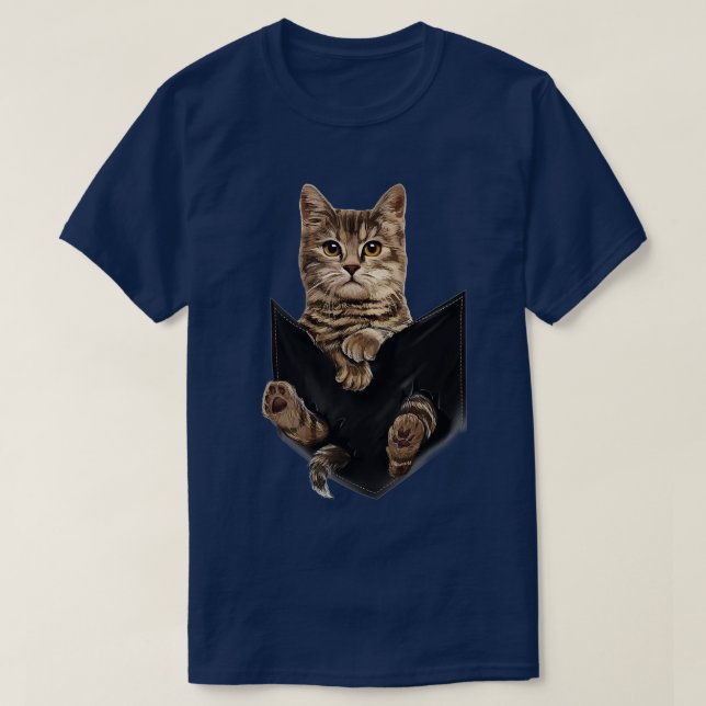 Brown Cat Sits in Pocket Cats Gifts T-Shirt (Design Front)
