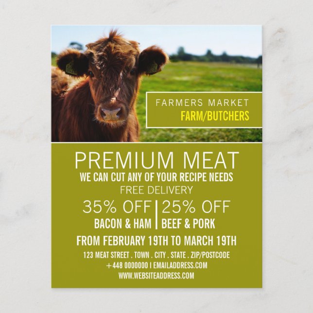 Brown Cattle, Farmer & Butcher Advertising Flyer (Front)