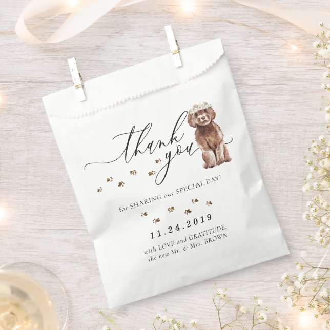 Brown Cavapoo dog Wedding Thank You Favour Bags (Clipped)