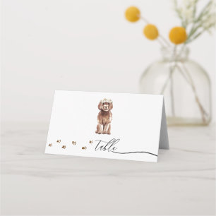 Brown Cavapoo puppy Dog Owner Wedding Script Table Place Card