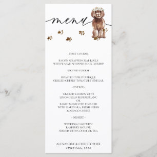 Brown Cavapoo puppy Dog Wedding Party Menu