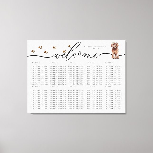 Brown Cavapoo puppy Welcome Seating Table Numbers Canvas Print (Front)