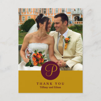 Brown centre classic monogram photo thank you note postcard