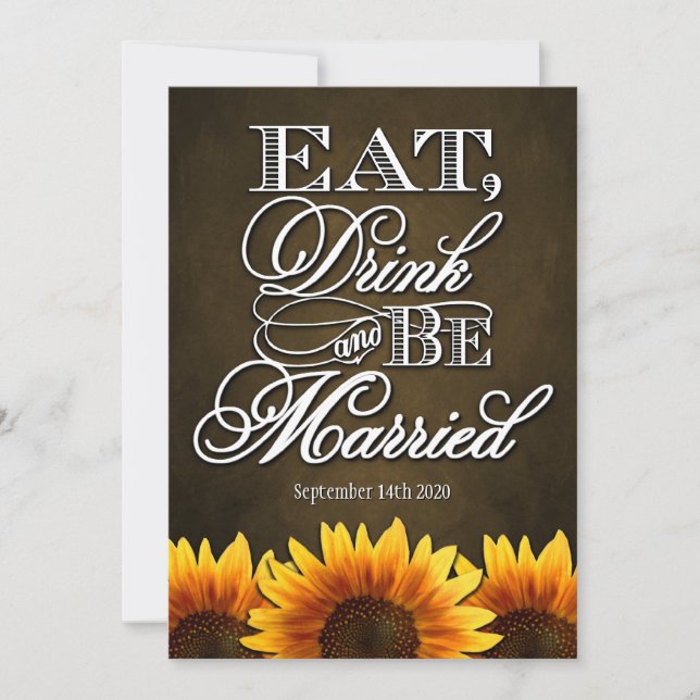 Brown Chalkboard Sunflower Wedding Invitations (Front)