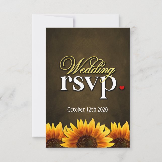 Brown Chalkboard Sunflower Wedding RSVP Cards (Front)