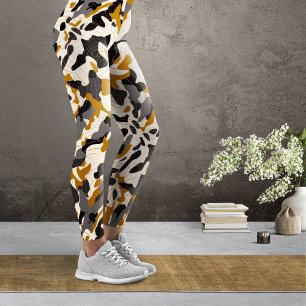 Brown Charcoal Diagonal Camo with Contour Lines Leggings