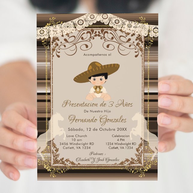 Brown Charro Mexican Tres Anos Boy  Invitation (Creator Uploaded)