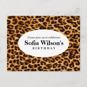 brown cheetah leopard birthday Postcard invitation