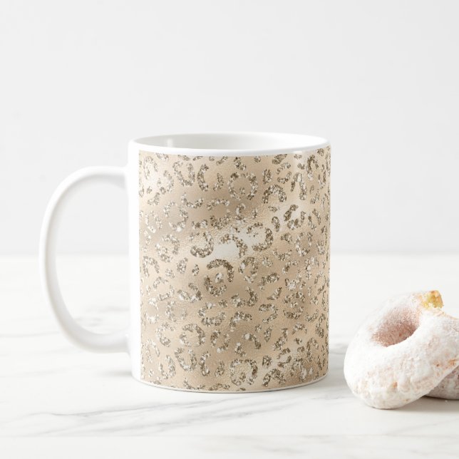 Brown Cheetah Leopard Skin Print Pattern Animal Coffee Mug (With Donut)