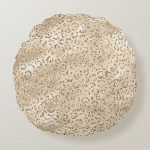 Brown Cheetah Leopard Skin Print Pattern Animal Round Cushion