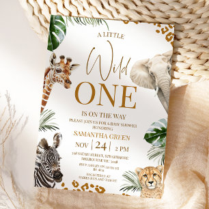 Brown Cheetah Safari Wild One Baby Shower Invitation