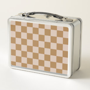 Brown Chequerboard Metal Lunch Box