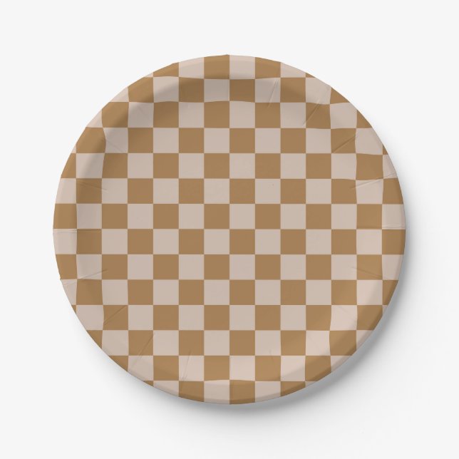 Brown Chequerboard Paper Plate (Front)