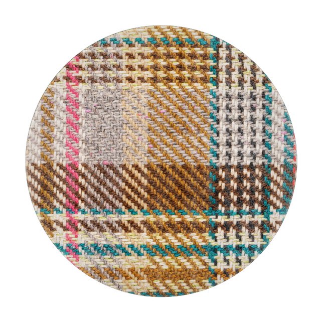 Brown chequered fabric, Scottish wool. Cutting Board (Front)