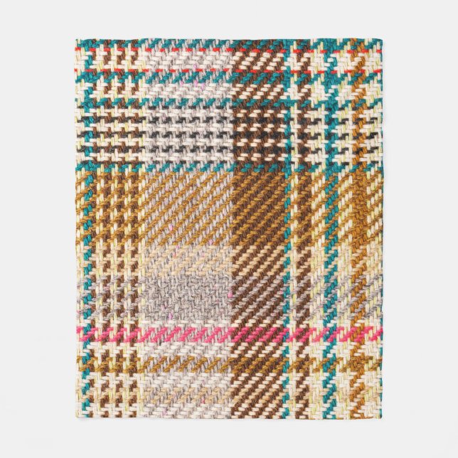 Brown chequered fabric, Scottish wool. Fleece Blanket (Front)