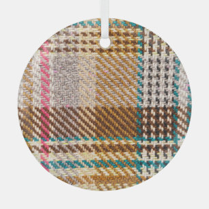 Brown chequered fabric, Scottish wool. Glass Tree Decoration