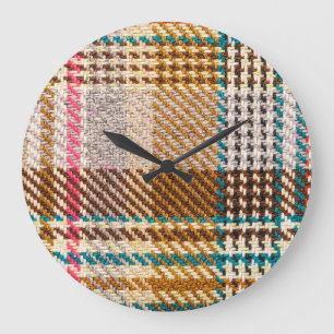 Brown chequered fabric, Scottish wool. Large Clock
