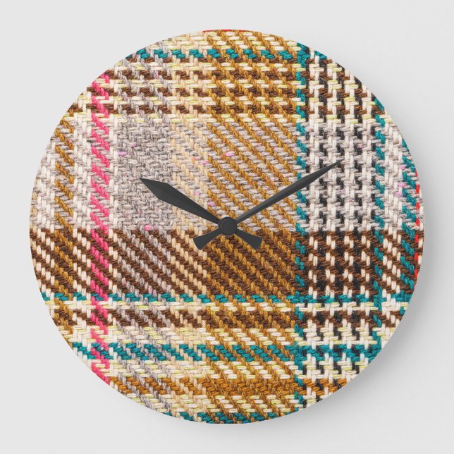 Brown chequered fabric, Scottish wool. Large Clock (Front)