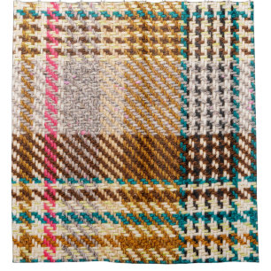 Brown chequered fabric, Scottish wool. Shower Curtain