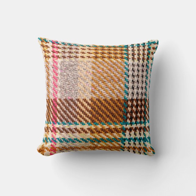 Brown chequered fabric with coloured threads. Scot Cushion (Front)
