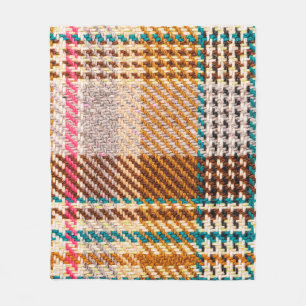 Brown chequered fabric with coloured threads. Scot Fleece Blanket
