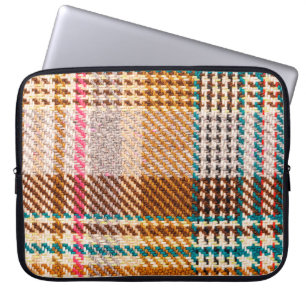 Brown chequered fabric with coloured threads. Scot Laptop Sleeve