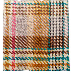 Brown chequered fabric with coloured threads. Scot Shower Curtain
