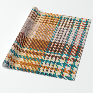Brown chequered fabric with coloured threads. Scot Wrapping Paper