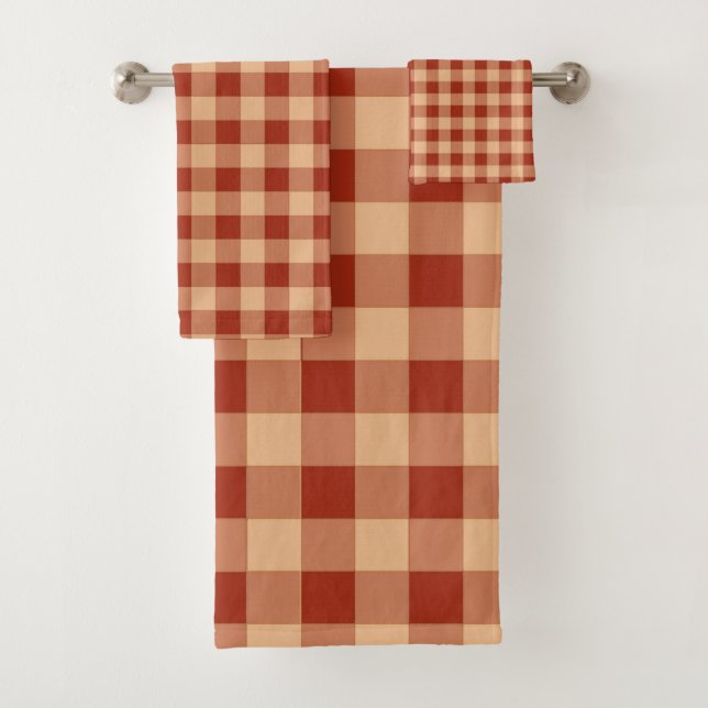 Brown Chequered Gingham Pattern Bath Towel Set (Insitu)