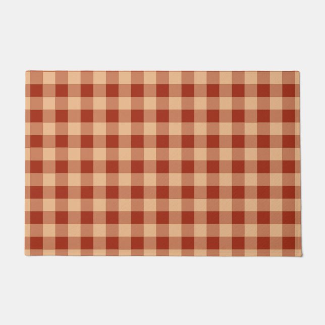Brown Chequered Gingham Pattern Doormat (Front)