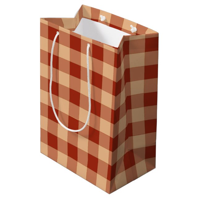 Brown Chequered Gingham Pattern Medium Gift Bag (Back Angled)