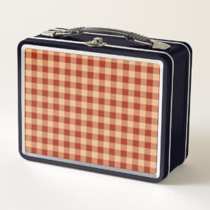 Brown Chequered Gingham Pattern Metal Lunch Box