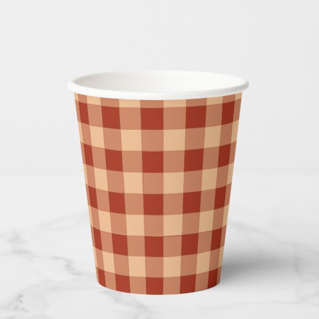 Brown Chequered Gingham Pattern Paper Cups (Front)