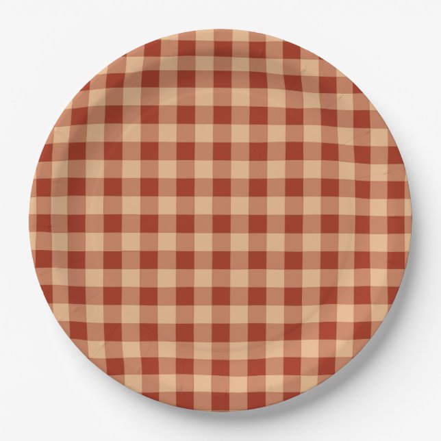 Brown Chequered Gingham Pattern Paper Plate (Front)