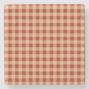 Brown Chequered Gingham Pattern Stone Coaster