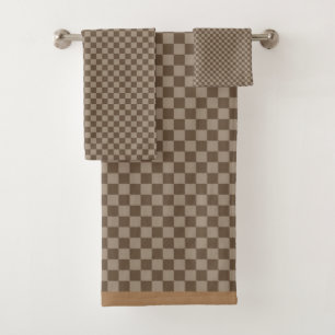 Brown chequered pattern bath towel set